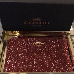 Coach Stars Glitter Top Zip Oxblood Red Wristlet